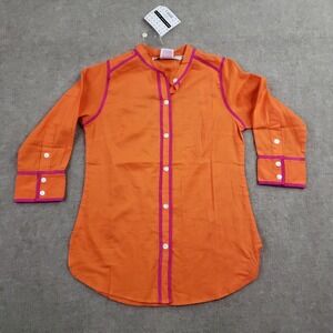 Gretchen Scott Blouse Womens XS Orange Grosgrain Heaven Tunic 3/4 Sleeve Top‎
